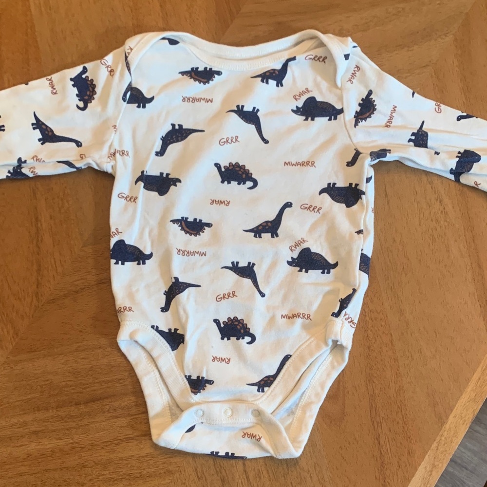 Old Navy Cream & Navy Dinosaur Print Long-Sleeve Baby Onesie